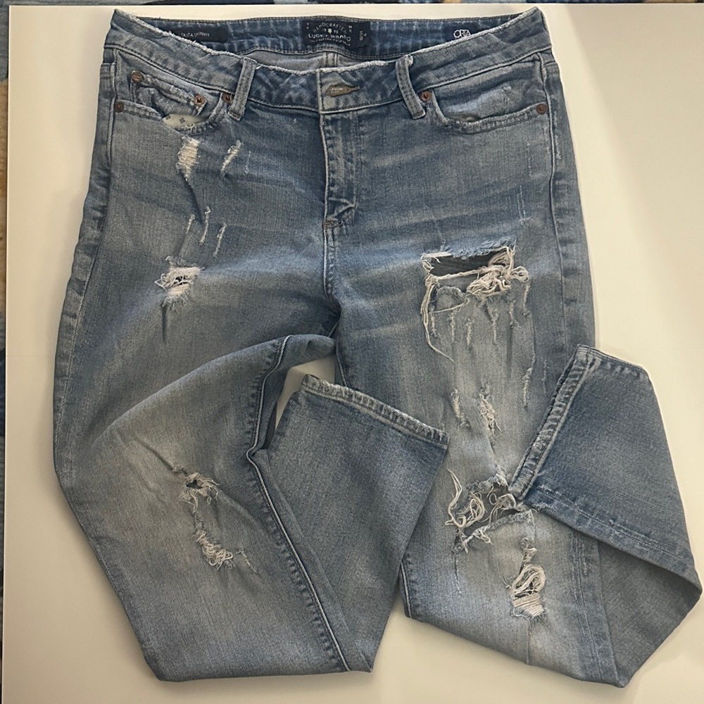 Lucky Brand Women's Distressed Boyfriend Jeans - Light Blue Wash